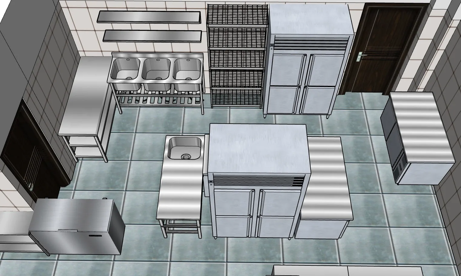 商用后厨不锈钢设备模型 SU模型免费下载_sketchup模型