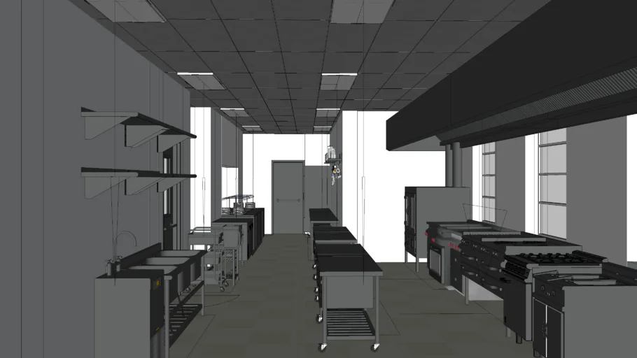 专业餐饮后厨设备布局模型 SU模型免费下载_sketchup模型
