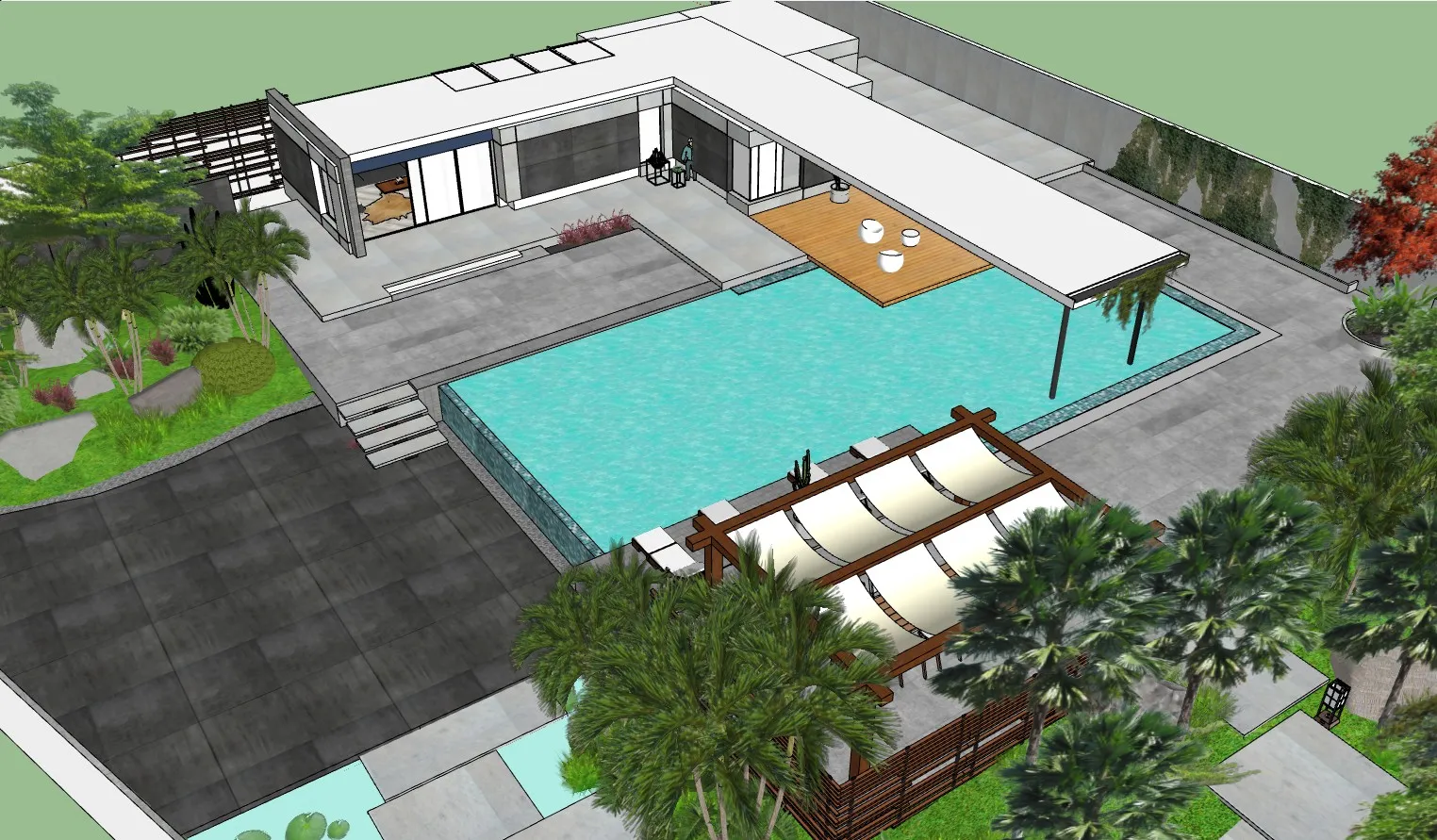 现代小院景观SU模型 SU模型免费下载_sketchup模型