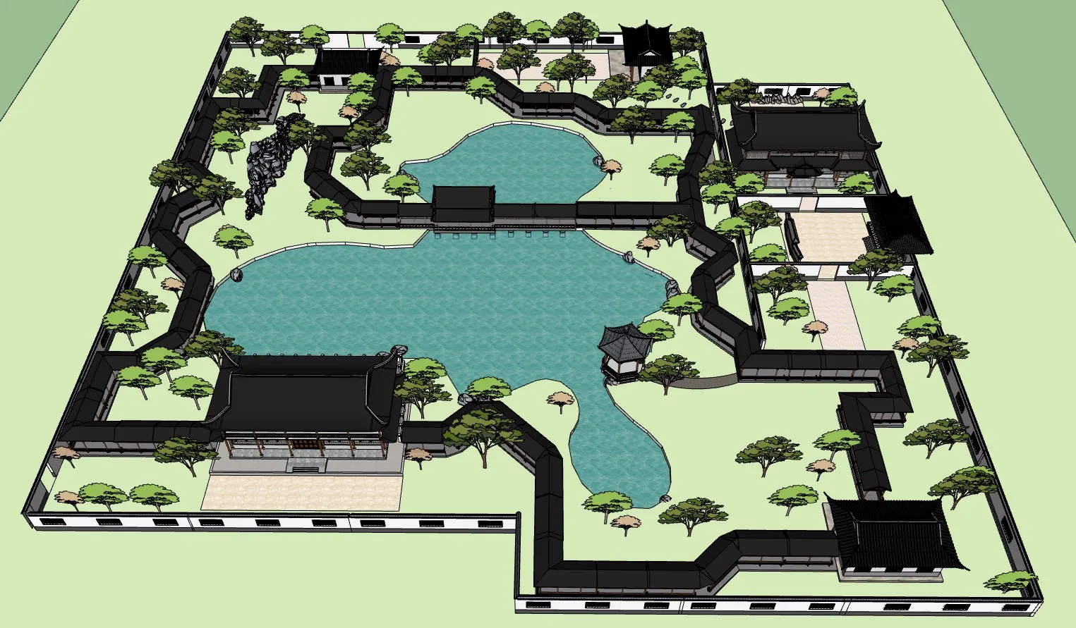 中式古典园林景观SU模型 SU模型免费下载_sketchup模型
