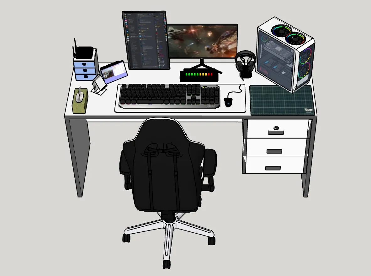 电竞风电脑桌椅套装SU模型 SU模型免费下载_sketchup模型