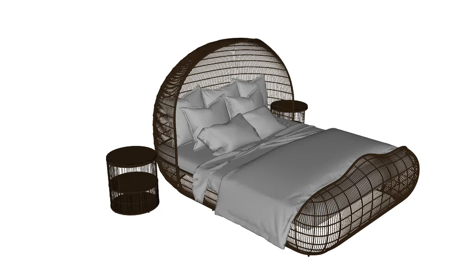 藤编笼式双人床铺SU模型 SU模型免费下载_sketchup模型