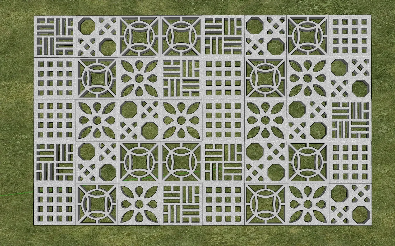 镂空花纹植草砖草坪砖su模型 SU模型免费下载_sketchup模型