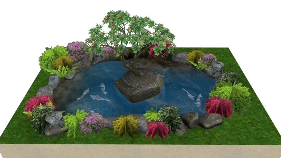 鱼塘水池水塘锦鲤SU模型 SU模型免费下载_sketchup模型