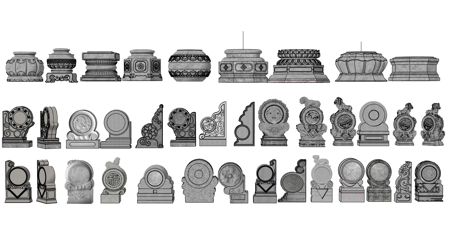 石鼓门墩抱鼓石集合SU模型 SU模型免费下载_sketchup模型