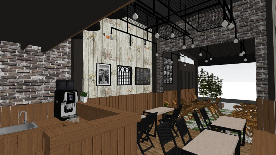 工业风咖啡店室内SU模型 SU模型免费下载_sketchup模型