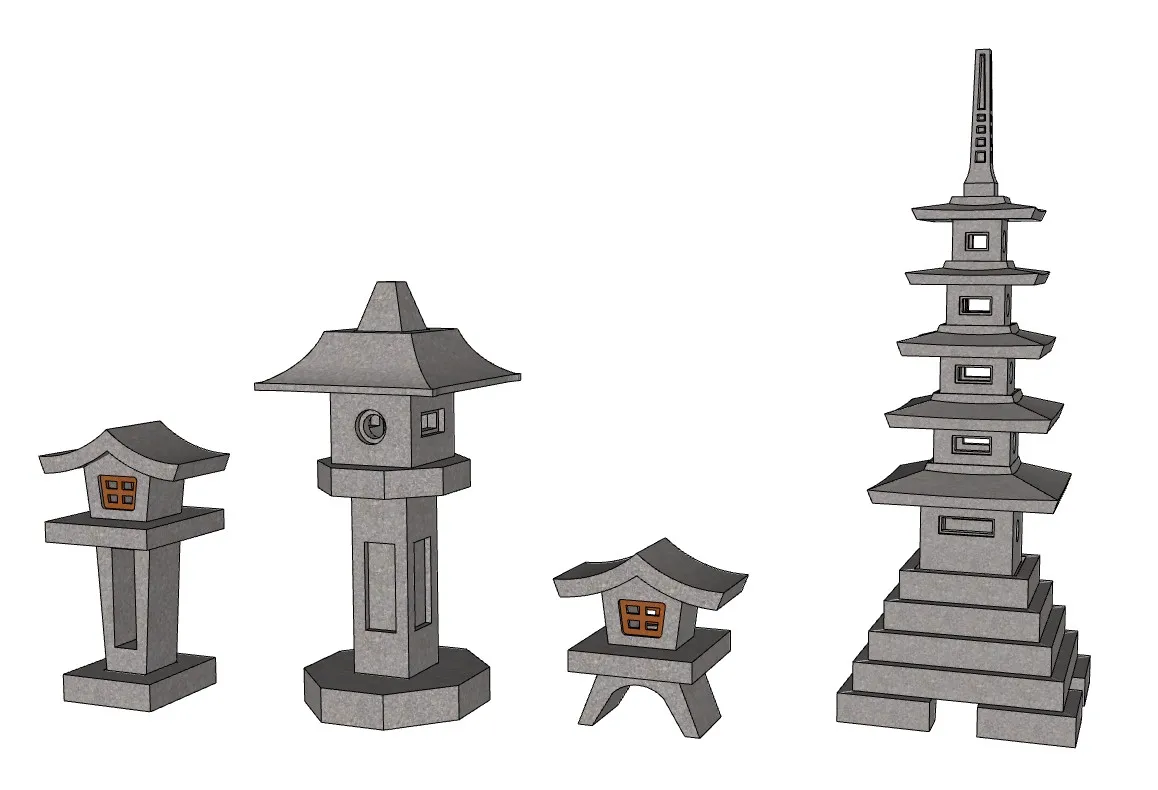 日式园林石灯笼石塔SU模型 SU模型免费下载_sketchup模型