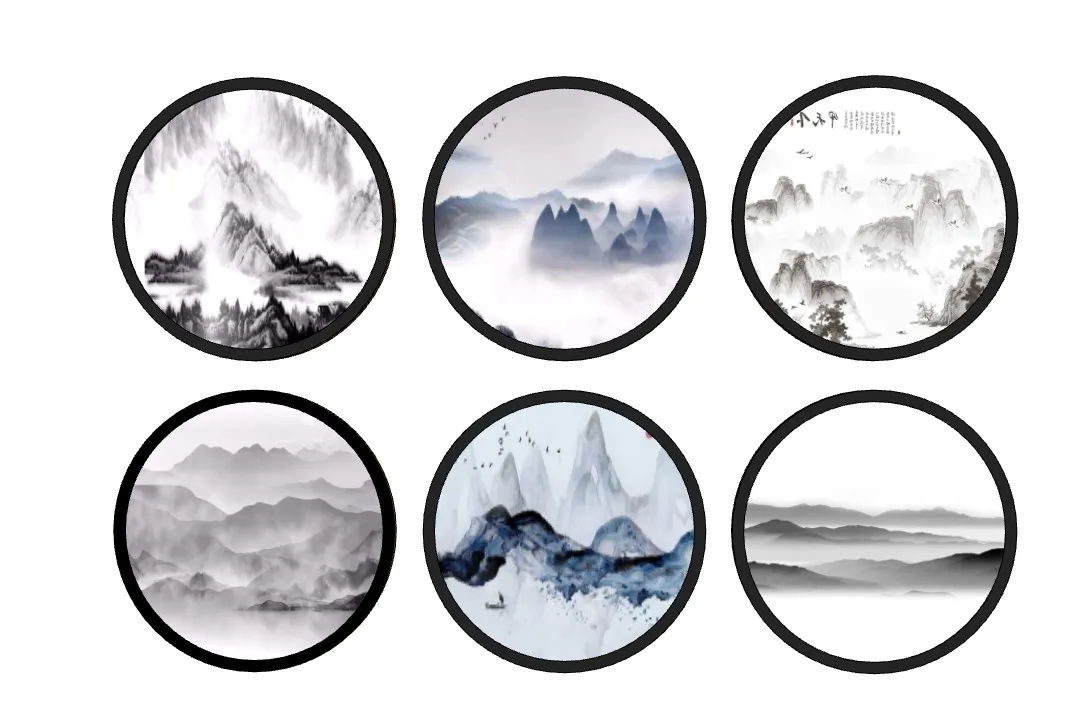 中式圆形壁画山水画装饰画SU模型 SU模型免费下载_sketchup模型