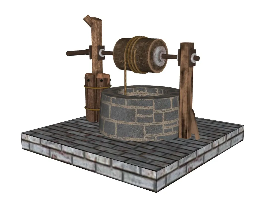 中式仿古辘轳水井SU模型 SU模型免费下载_sketchup模型