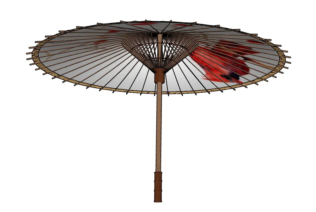 中式花鸟油纸伞SU模型 SU模型免费下载_sketchup模型