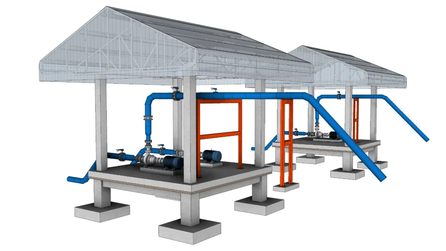 抽水泵房设备及管廊SU模型 SU模型免费下载_sketchup模型