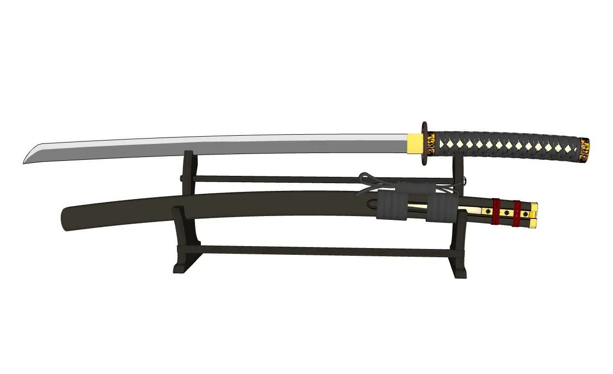 日式武士刀带刀架摆件SU模型 SU模型免费下载_sketchup模型