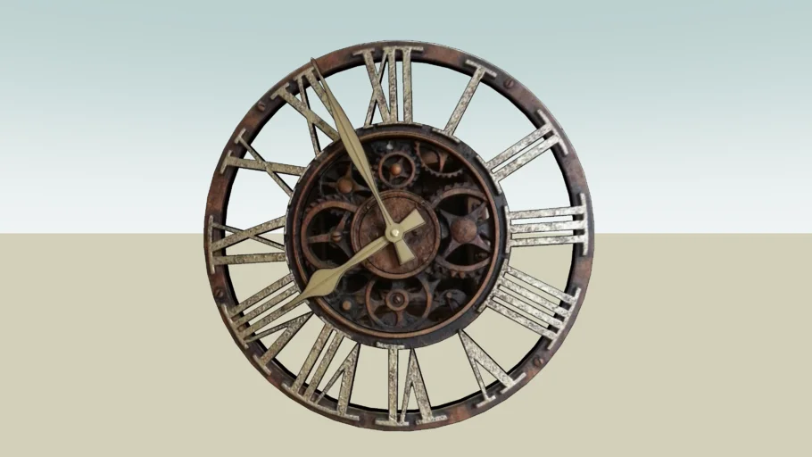 工业风齿轮挂钟（钟表）SU模型 SU模型免费下载_sketchup模型