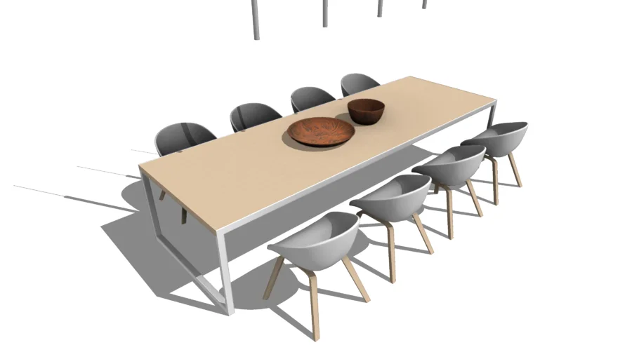 极简长桌餐椅组合SU模型 SU模型免费下载_sketchup模型