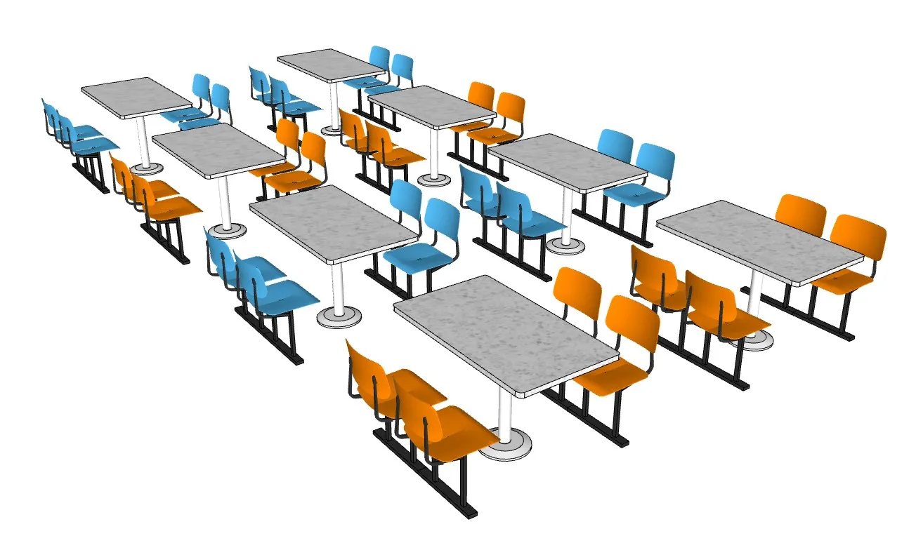 食堂桌椅（连体桌椅）SU模型 SU模型免费下载_sketchup模型