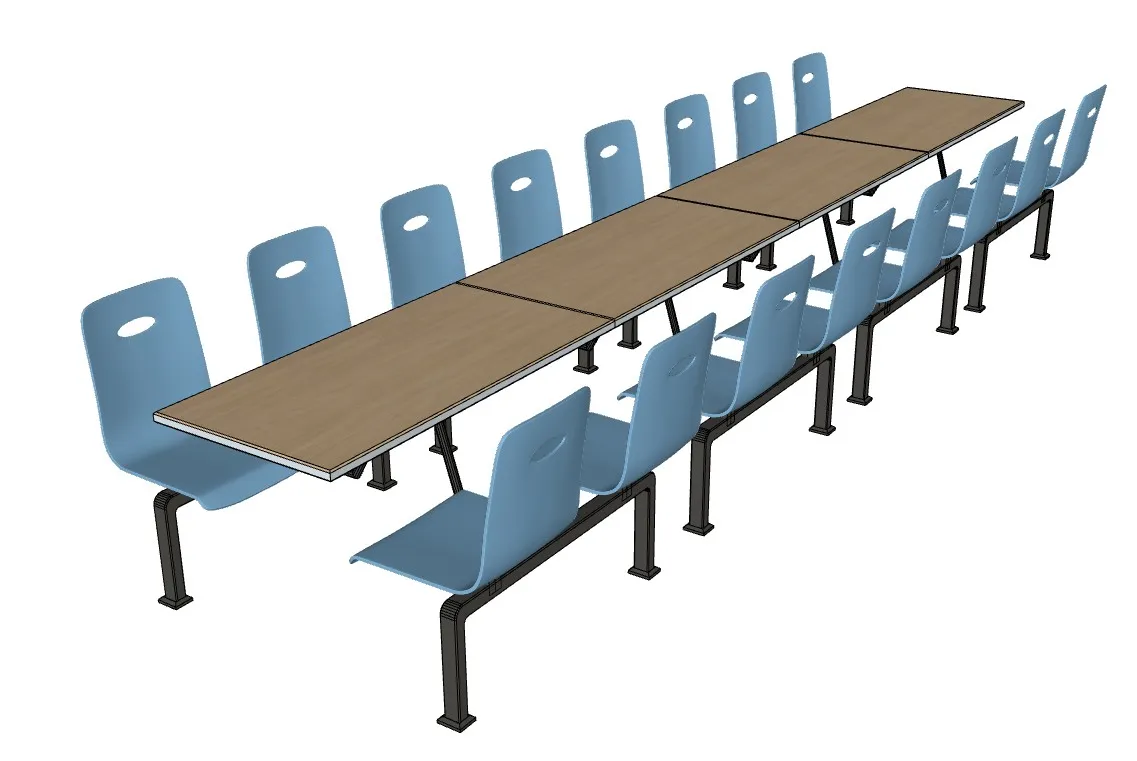 食堂桌椅连体桌椅长桌SU模型 SU模型免费下载_sketchup模型