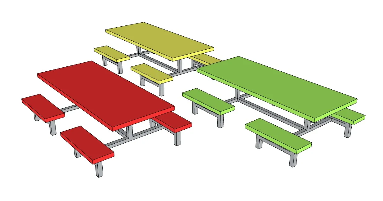 彩色连体食堂桌椅SU模型 SU模型免费下载_sketchup模型