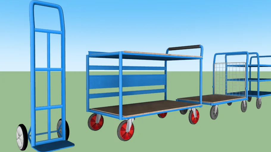 仓储手推车组合SU模型 SU模型免费下载_sketchup模型