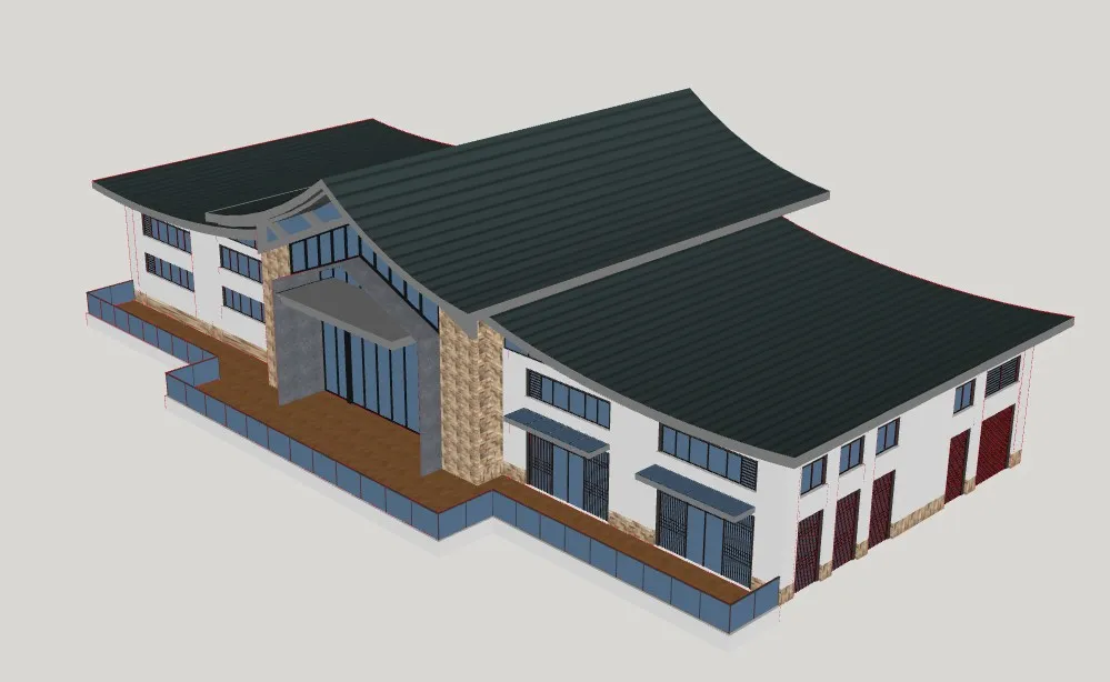 中式游客中心建筑SU模型 SU模型免费下载_sketchup模型
