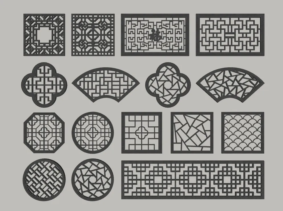 中式花格窗花全套SU模型 SU模型免费下载_sketchup模型
