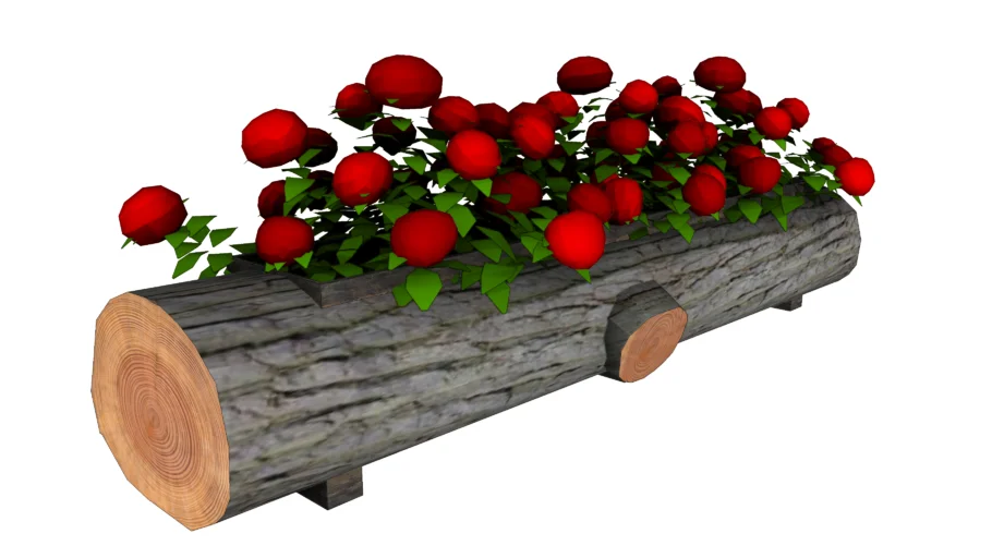 原木花槽红果盆栽模型SU模型 SU模型免费下载_sketchup模型