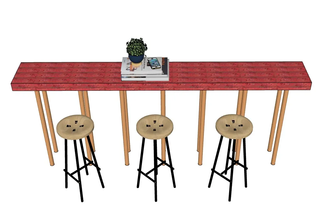 餐饮店的长桌椅吧台凳SU模型 SU模型免费下载_sketchup模型