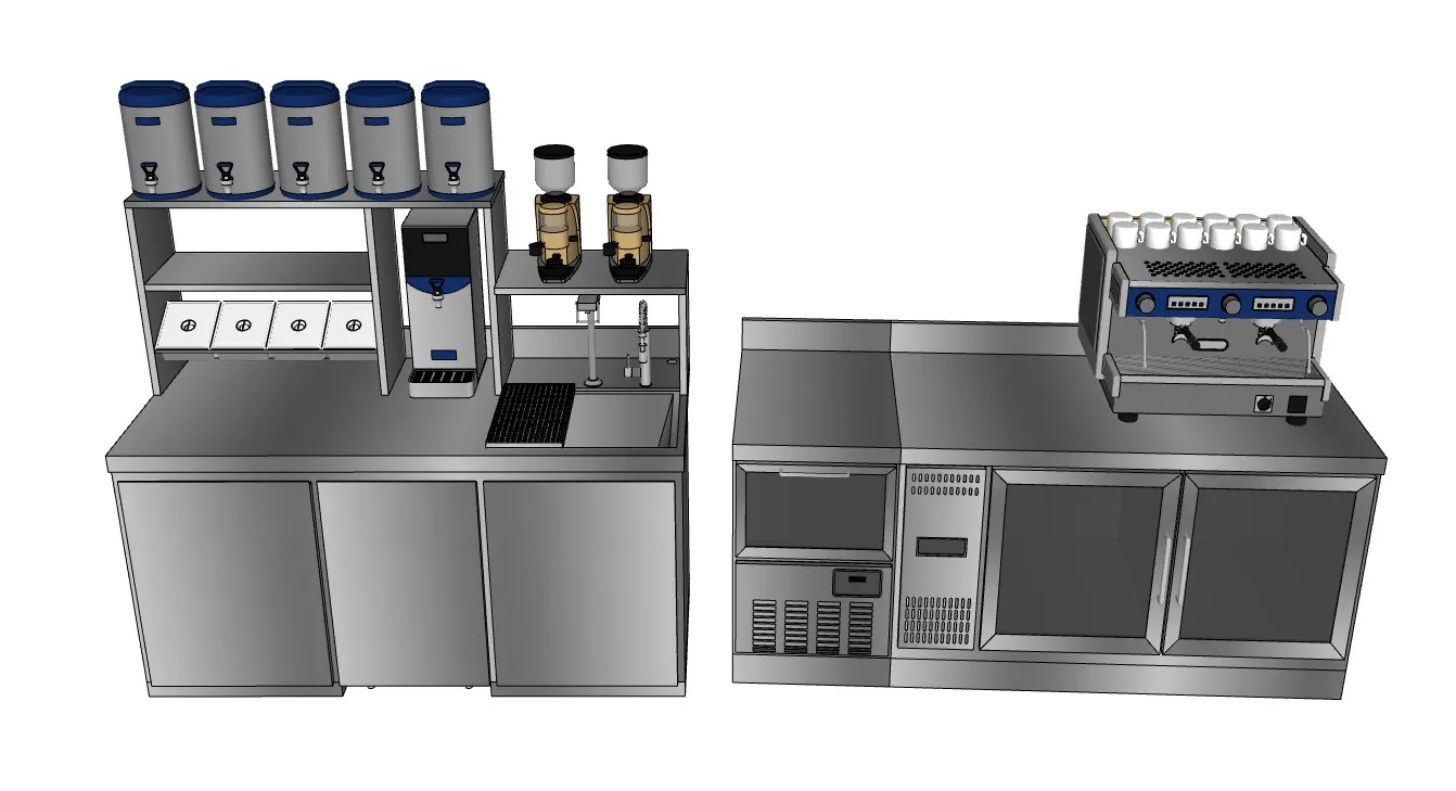 奶茶店不锈钢后厨操作台SU模型 SU模型免费下载_sketchup模型