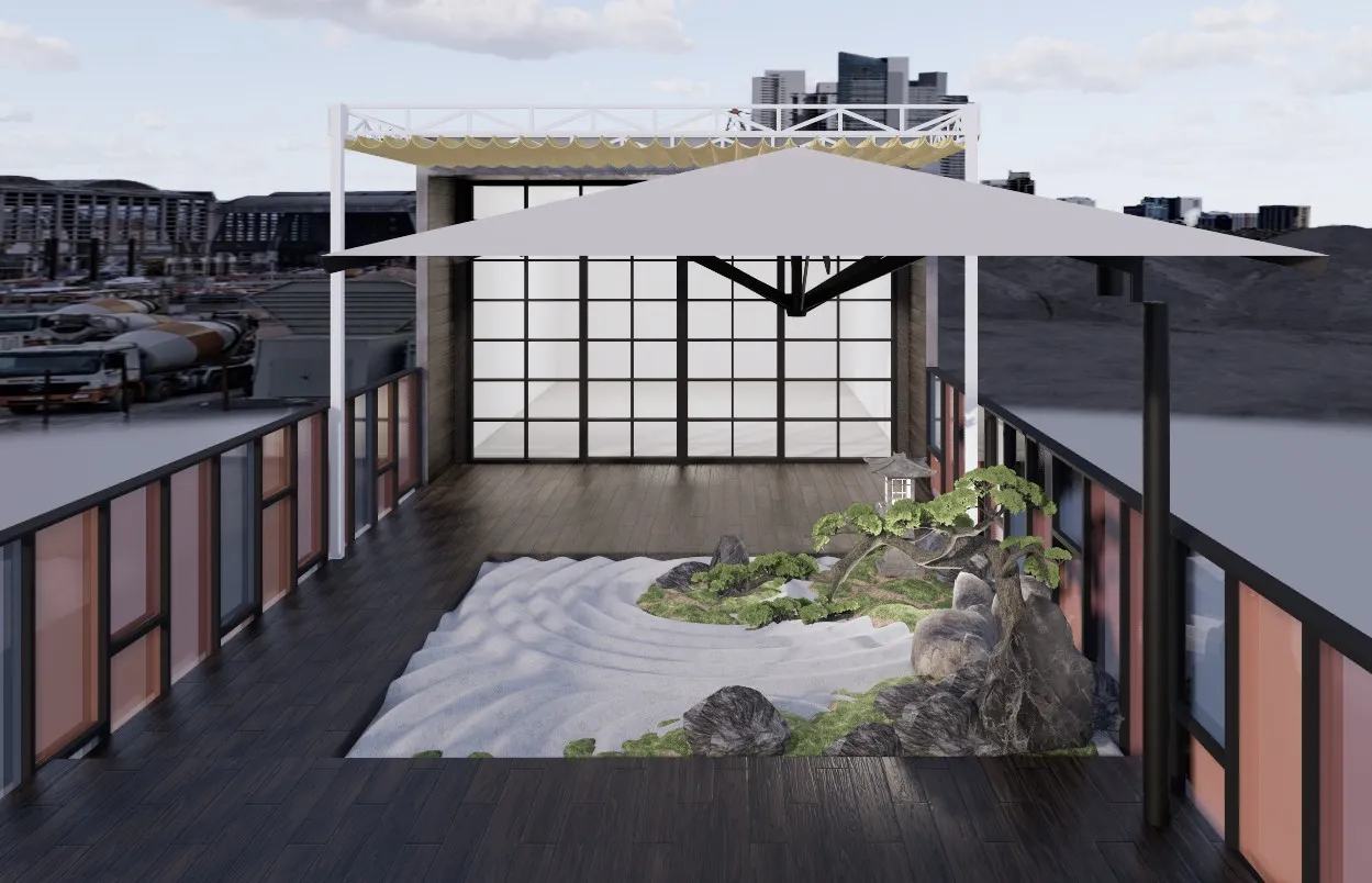 日式枯山水禅意露台模型 SU模型免费下载_sketchup模型