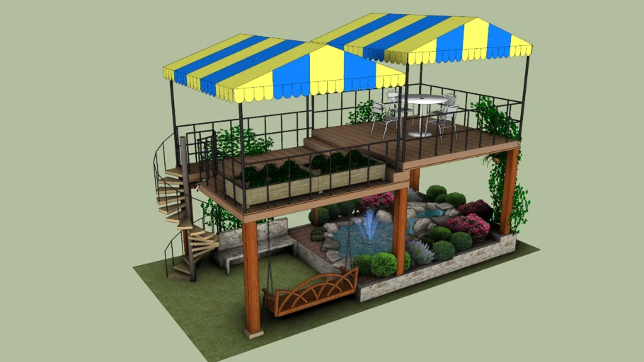 双层庭院休闲露台模型 SU模型免费下载_sketchup模型