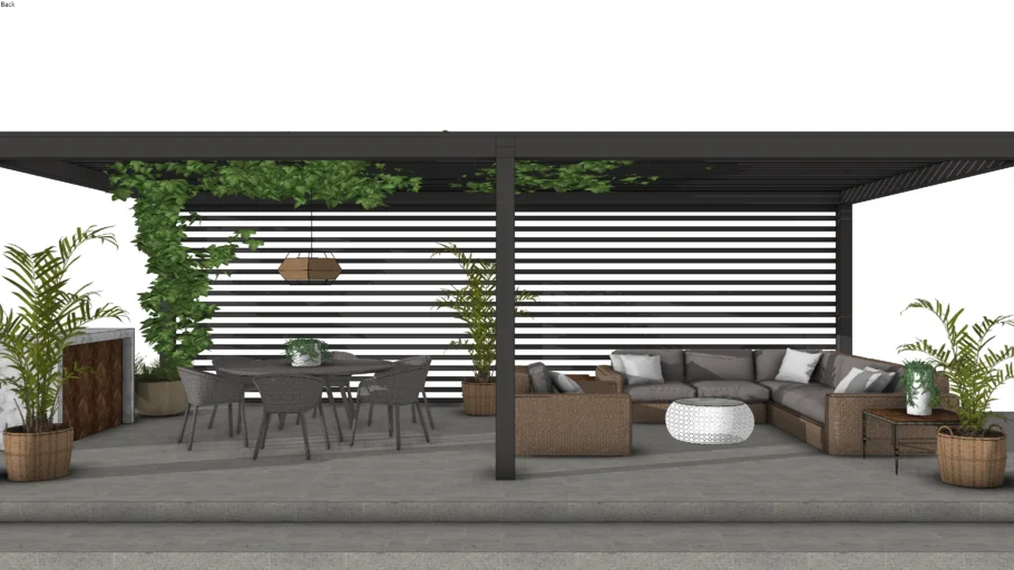 现代轻奢廊架休闲区露台SU模型 SU模型免费下载_sketchup模型