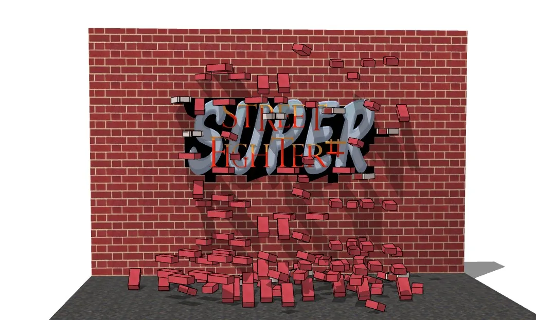 街头艺术墙砖头掉落特效SU模型 SU模型免费下载_sketchup模型