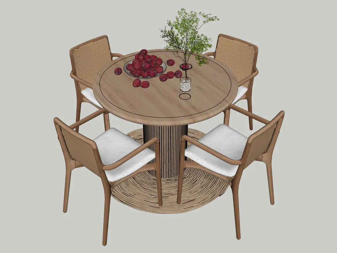 藤编休闲户外桌椅SU模型 SU模型免费下载_sketchup模型