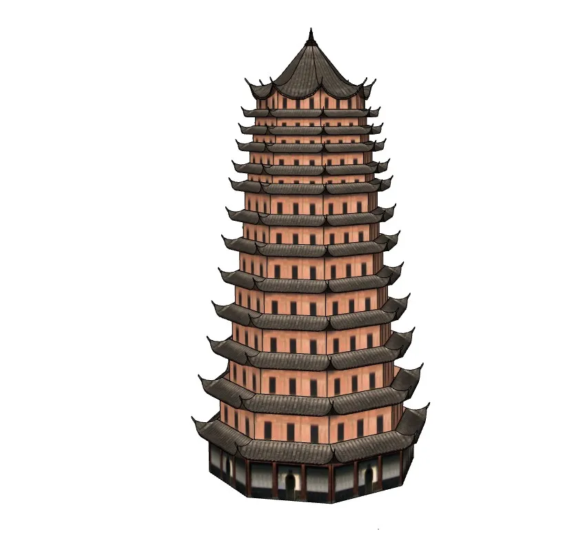 十二角密檐式古塔SU模型 SU模型免费下载_sketchup模型