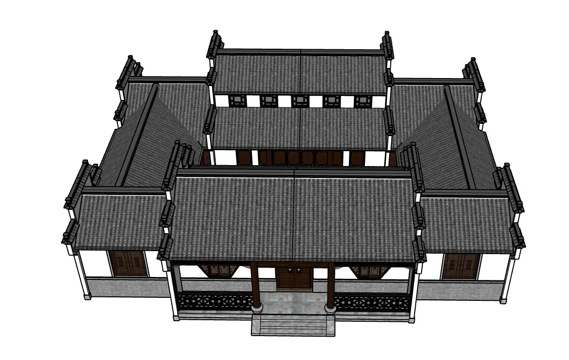 徽派建筑四合院SU模型 SU模型免费下载_sketchup模型