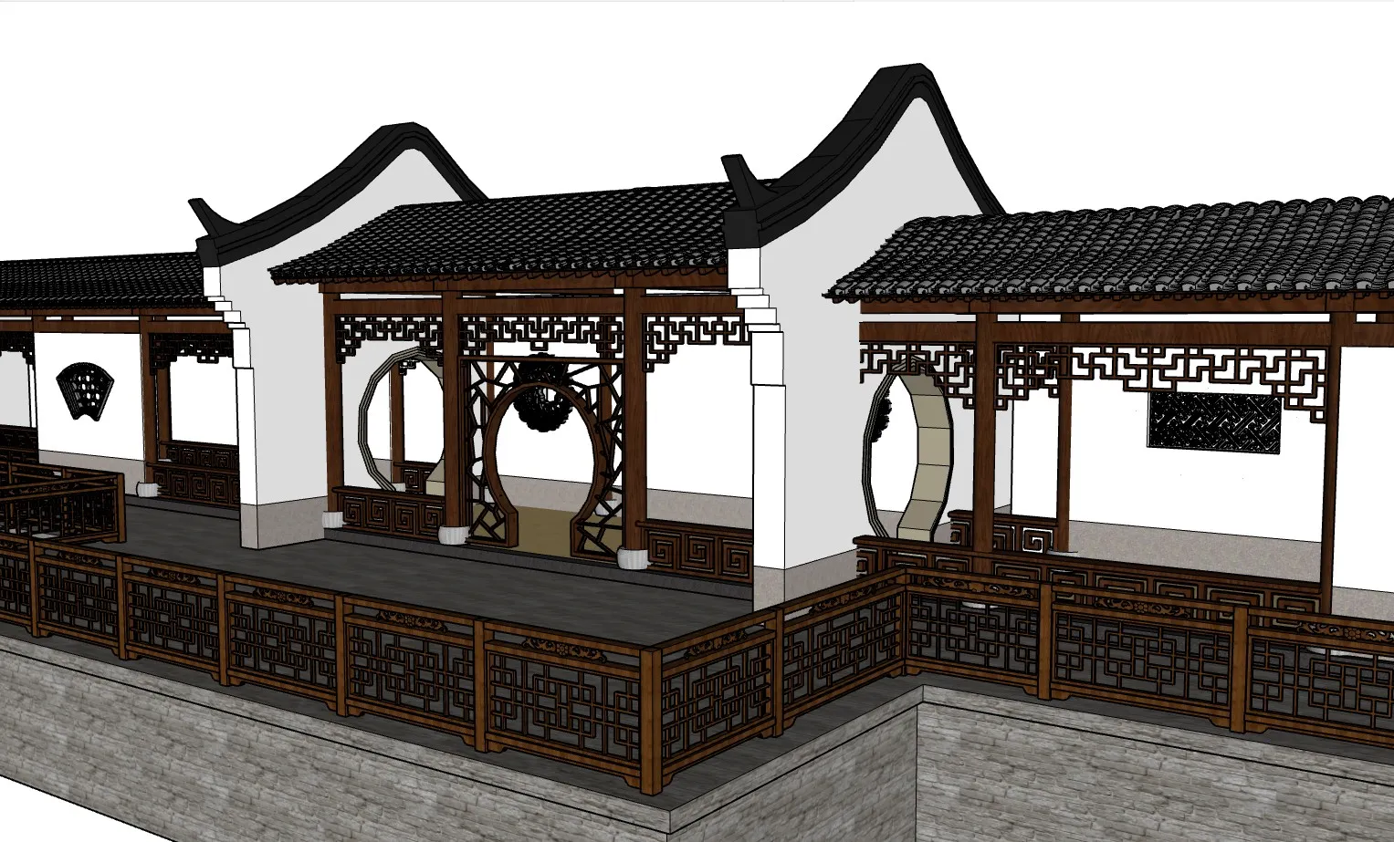 苏式水榭连廊SU模型 SU模型免费下载_sketchup模型