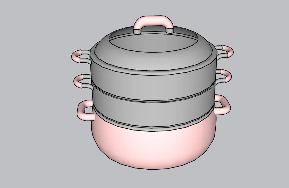 粉灰双层家用蒸锅SU模型 SU模型免费下载_sketchup模型
