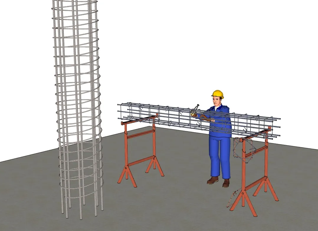 工人笼和钢筋绑扎施工场景SU模型 SU模型免费下载_sketchup模型