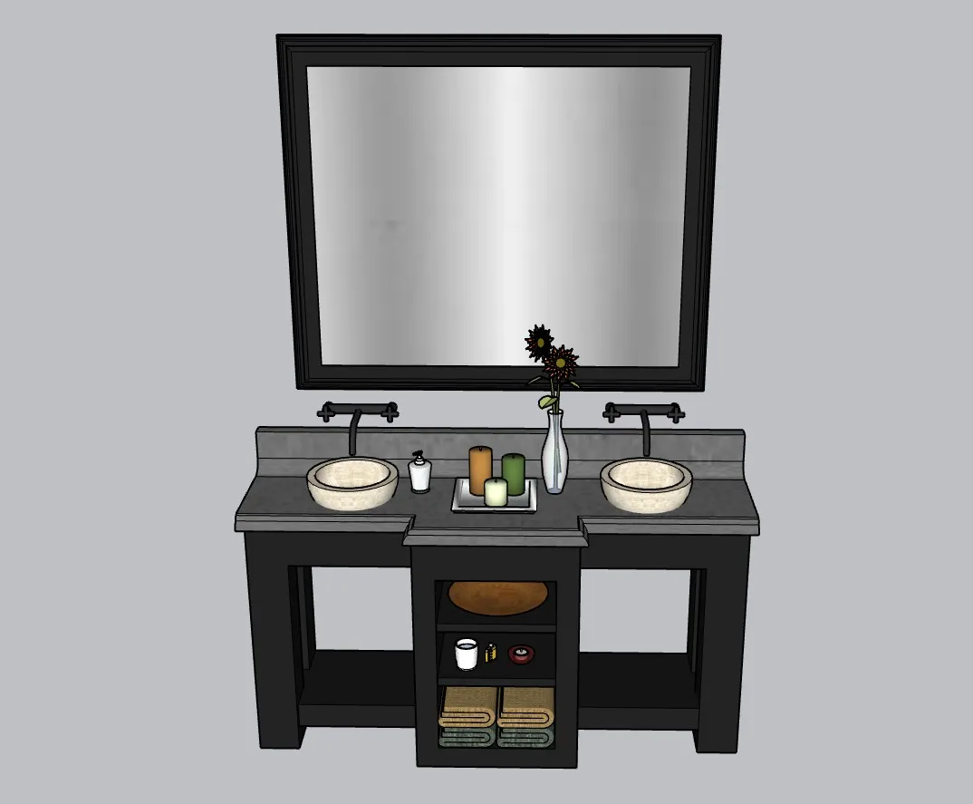 双盆复古浴室柜组合SU模型 SU模型免费下载_sketchup模型