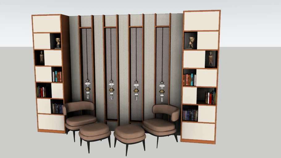 错落式轻奢休闲书柜墙SU模型 SU模型免费下载_sketchup模型