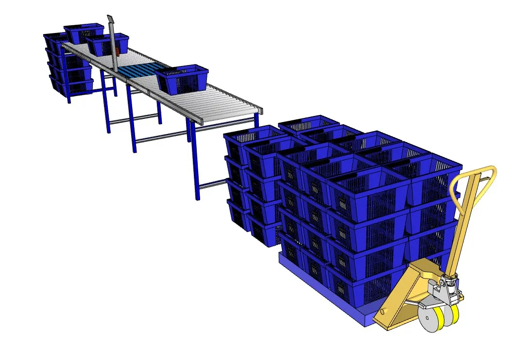 物流周转箱分拣输送线SU模型 SU模型免费下载_sketchup模型