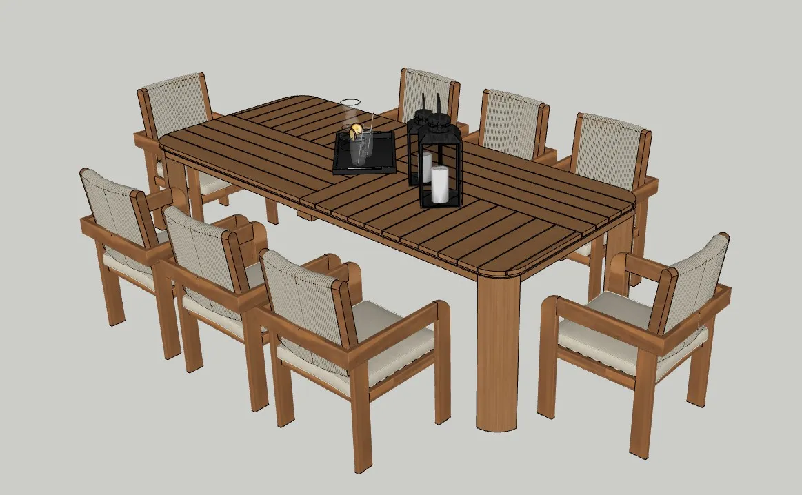 中古风榆木餐桌椅SU模型 SU模型免费下载_sketchup模型