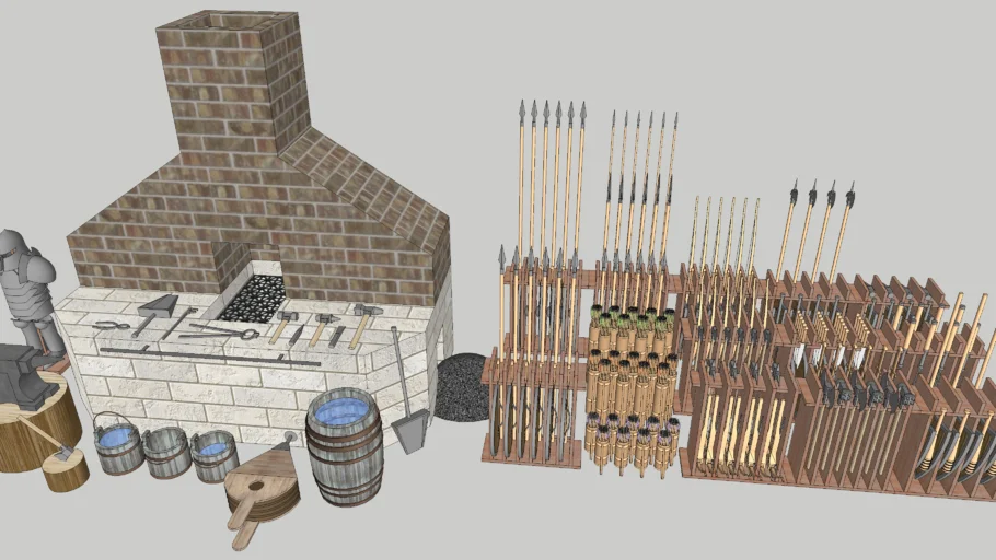 中世纪铁匠铺兵器SU模型 SU模型免费下载_sketchup模型