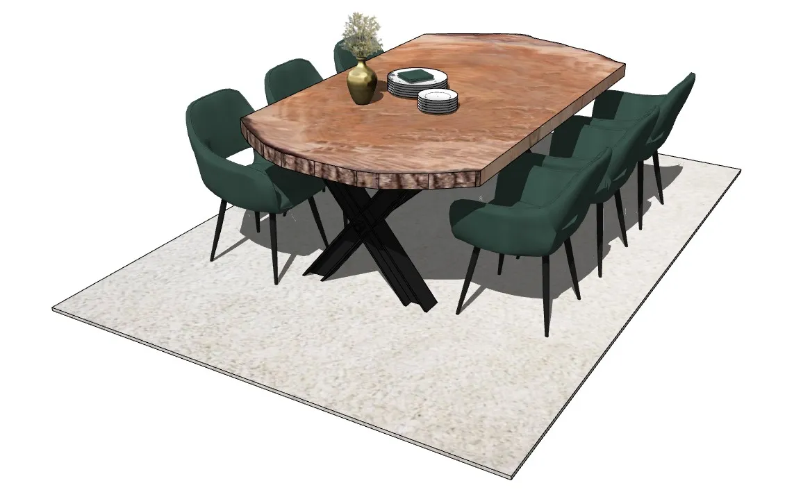 自然边实木餐桌椅SU模型 SU模型免费下载_sketchup模型