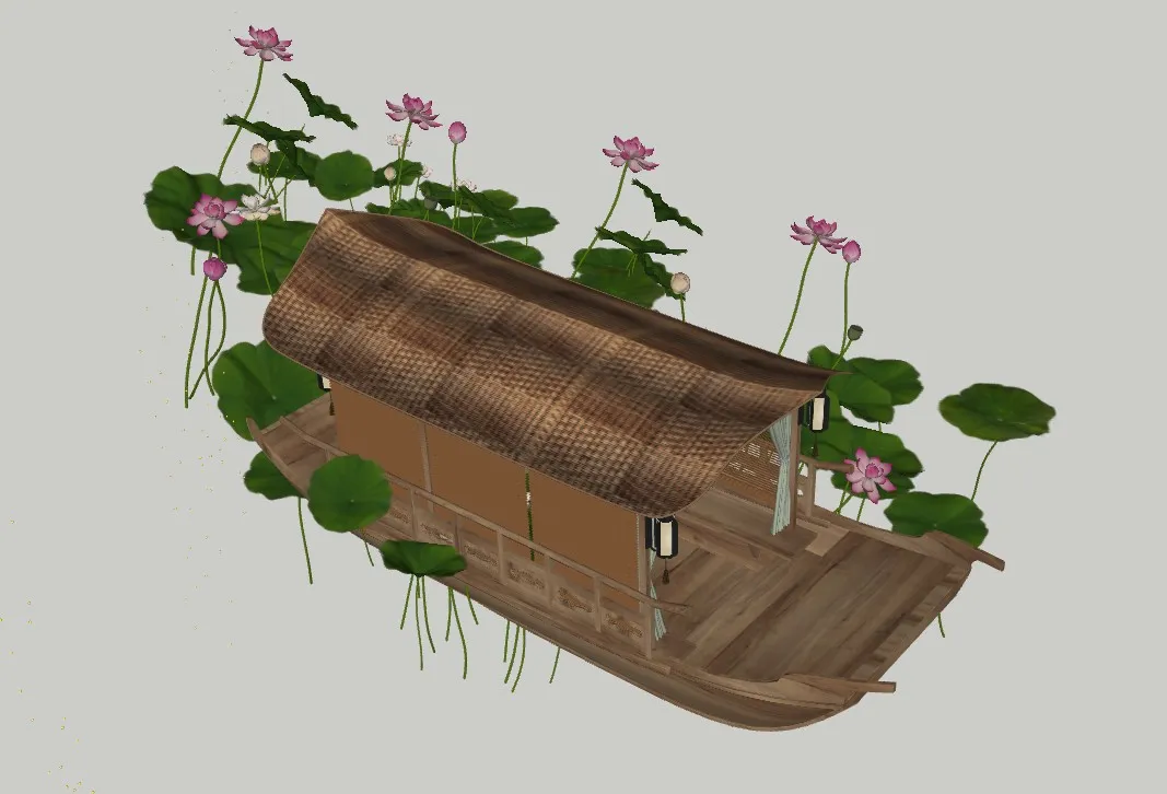中式荷花船船坊SU模型 SU模型免费下载_sketchup模型
