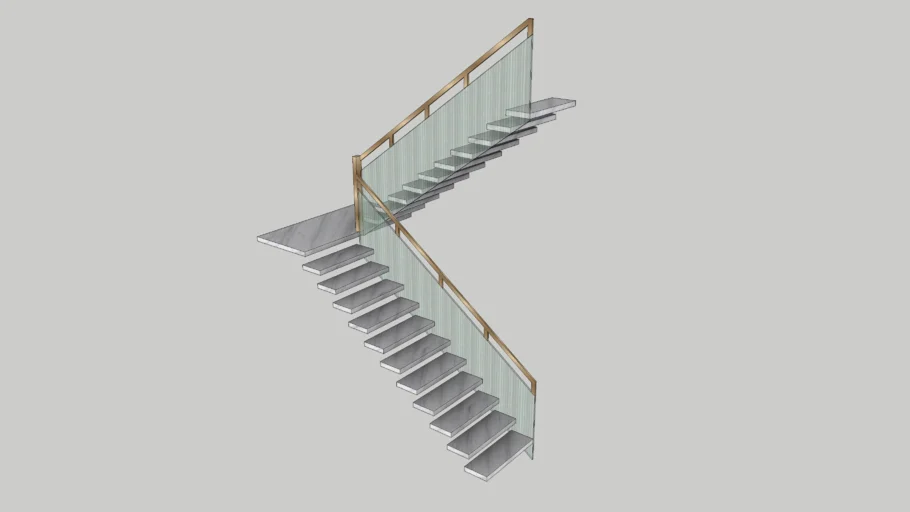 轻奢双跑玻璃楼梯SU模型 SU模型免费下载_sketchup模型