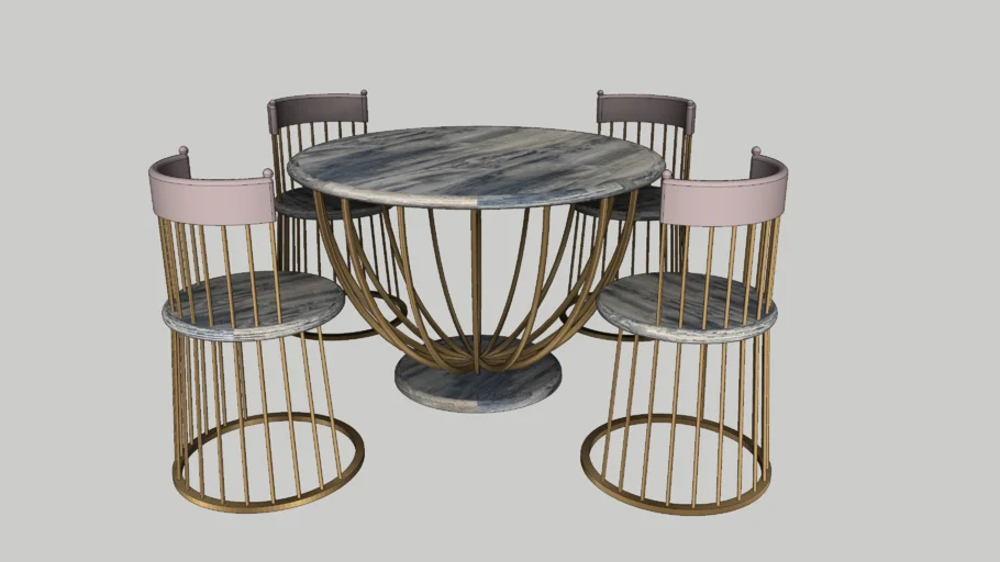 轻奢大理石圆餐桌椅SU模型 SU模型免费下载_sketchup模型