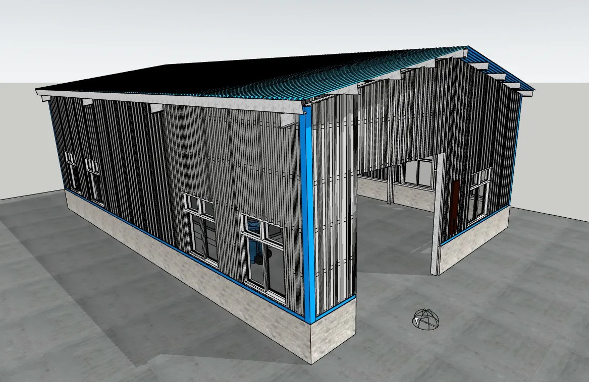 单层彩钢瓦厂房车间SU模型 SU模型免费下载_sketchup模型