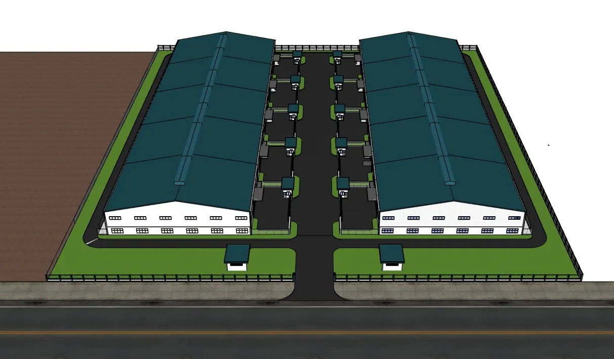 双栋厂房厂区规划SU模型 SU模型免费下载_sketchup模型