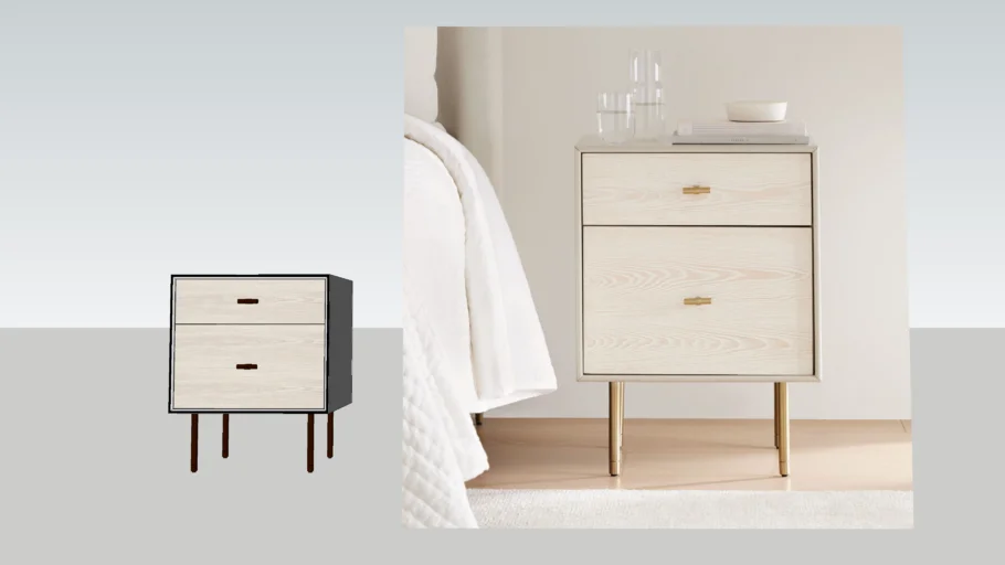 双抽轻奢实木床头柜SU模型 SU模型免费下载_sketchup模型