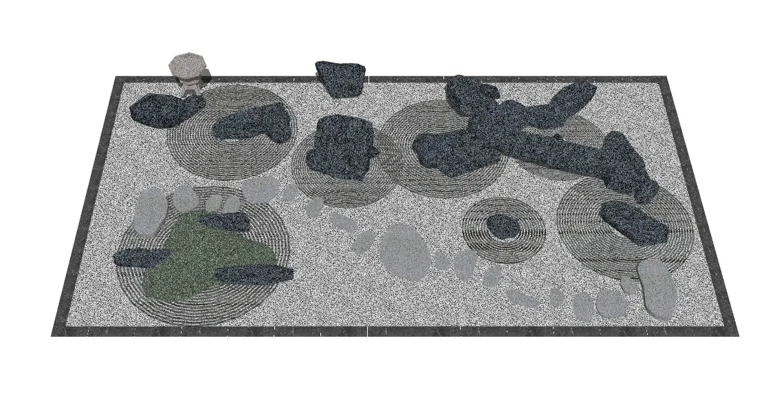 地震波形涟漪纹枯山水景观SU模型 SU模型免费下载_sketchup模型